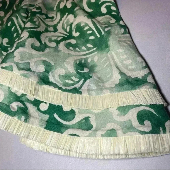 Alexis Galli Midi Skirt M Linen Cotton Sage Ivory Straw Raffia Hem Ruffle $473 - Picture 6 of 10